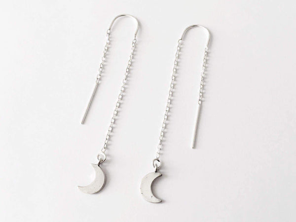 Crescent Moon Threader Earrings in silver