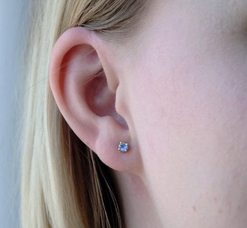 Moonstone Stud Earrings, 3mm Round Moonstone Studs