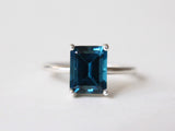 London Blue Topaz Ring, 9x7 Emerald Cut