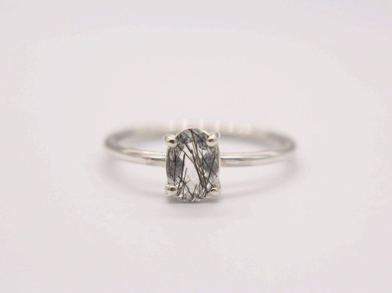 Tourmalinated Quartz Ring, 7x5 Oval Faceted