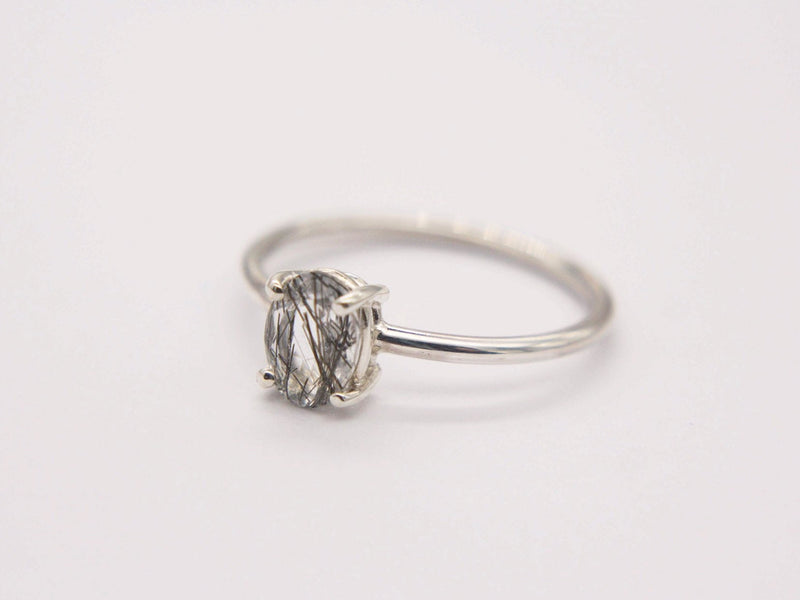 Tourmalinated Quartz Ring, 7x5 Oval Faceted