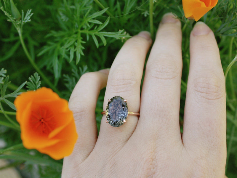 Tourmalinated Quartz Ring 14x10 Oval Faceted Altar PDX