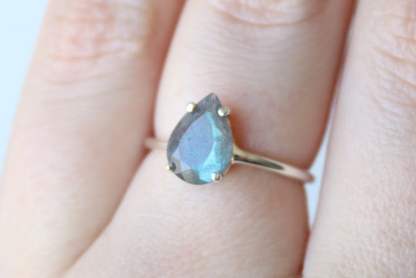 Labradorite Ring, Faceted Pear Shape