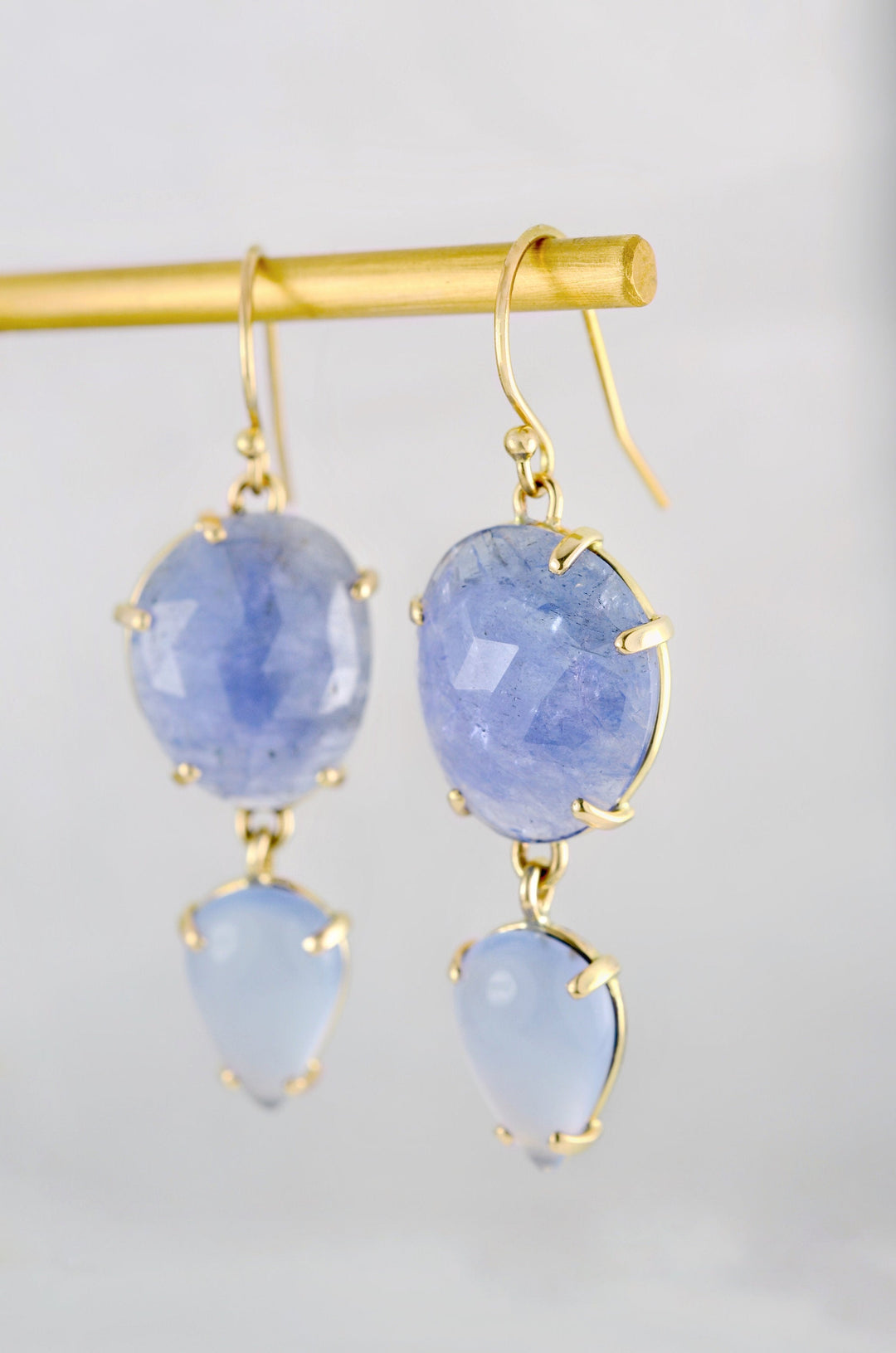 Tanzanite and Chalcedony Dangle Earrings