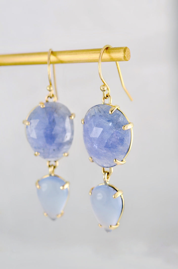 Tanzanite and Chalcedony Dangle Earrings