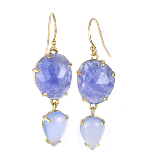 Tanzanite and Chalcedony Dangle Earrings