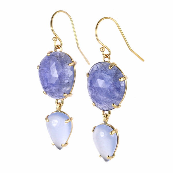 Tanzanite and Chalcedony Dangle Earrings