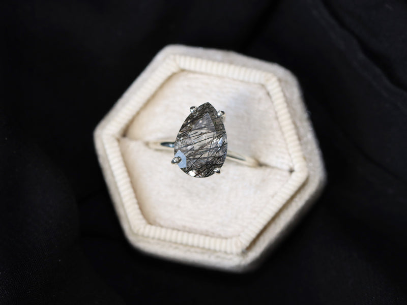Tourmalinated Quartz Ring, 13x9 Pear Cut