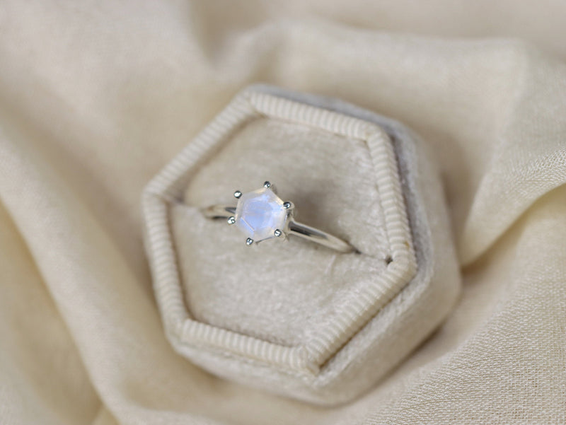 6mm Hexagon Moonstone Ring