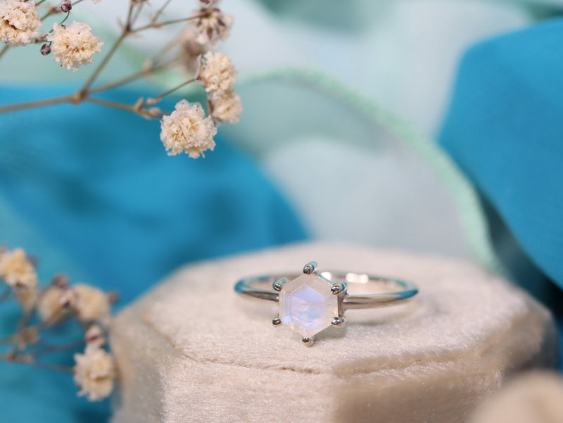 6mm Hexagon Moonstone Ring