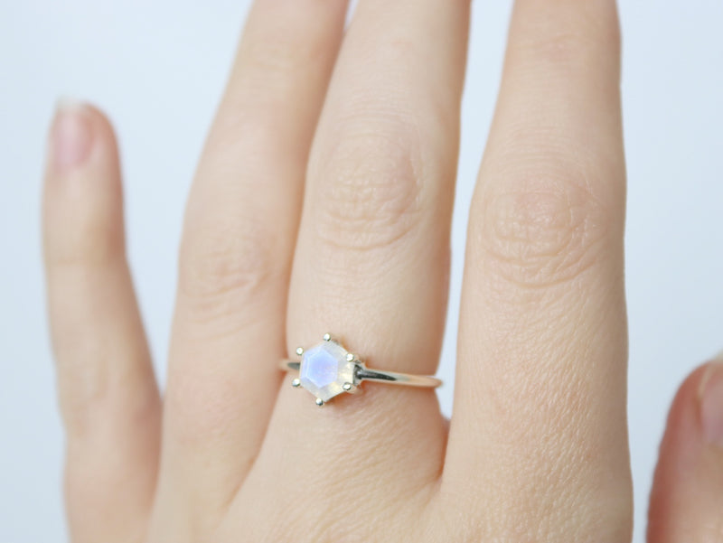 6mm Hexagon Moonstone Ring