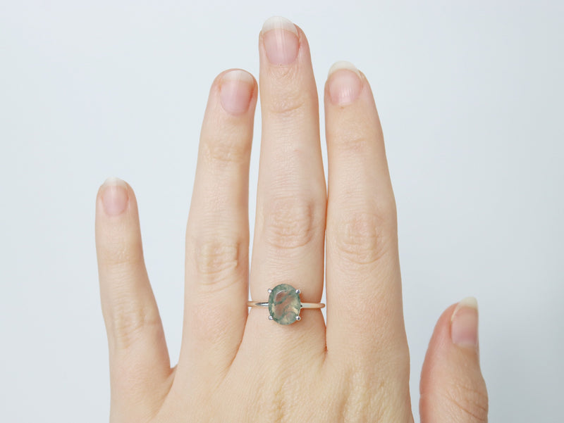 Oval Faceted Moss Agate Ring