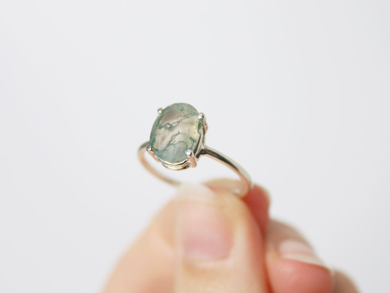 Oval Faceted Moss Agate Ring