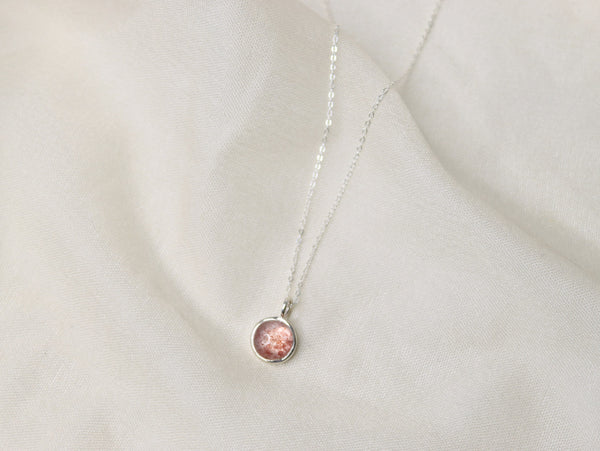 Bezel Set Strawberry Quartz Necklace