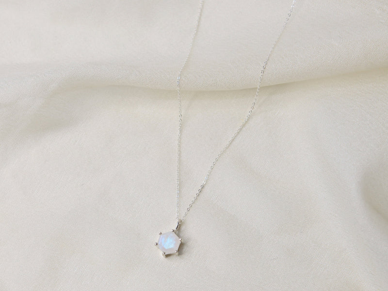 8mm Hexagon Moonstone Necklace