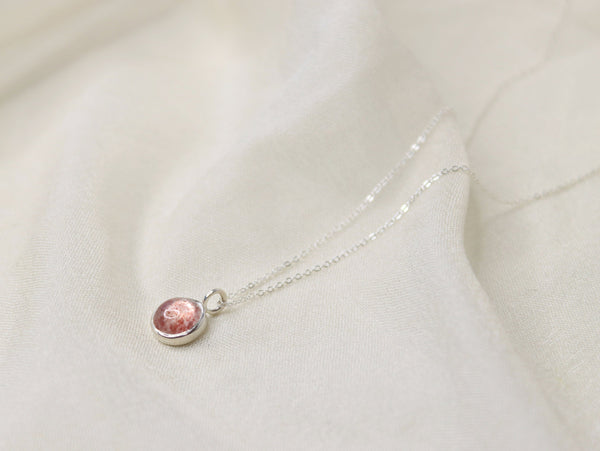 Bezel Set Strawberry Quartz Necklace