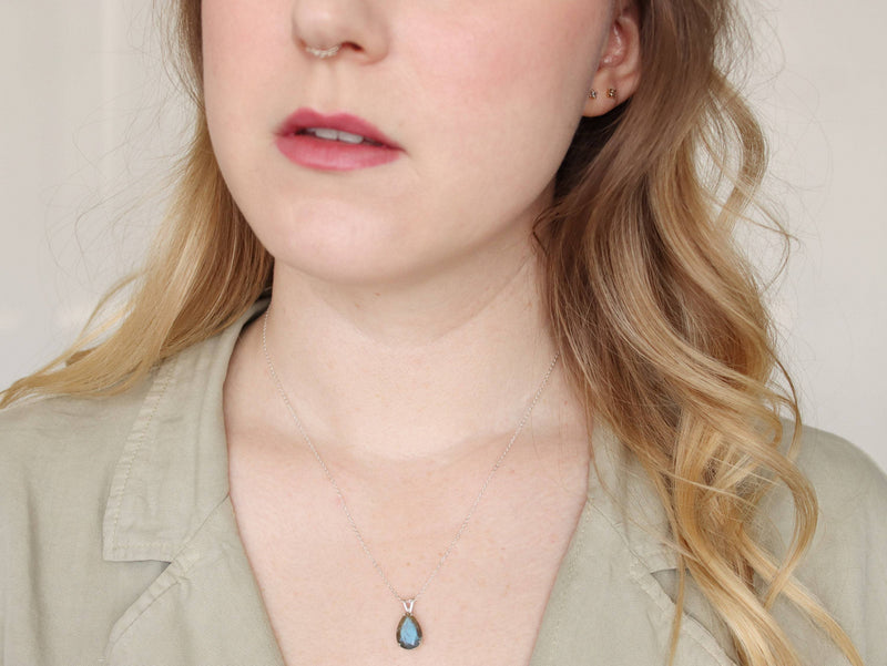 Labradorite Necklace, 13x9 Pear Cut