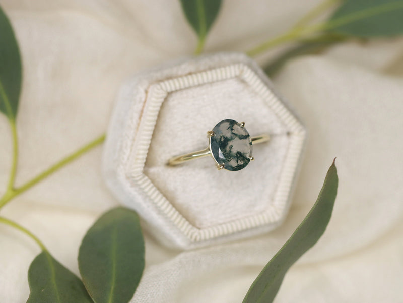 Oval Faceted Moss Agate Ring