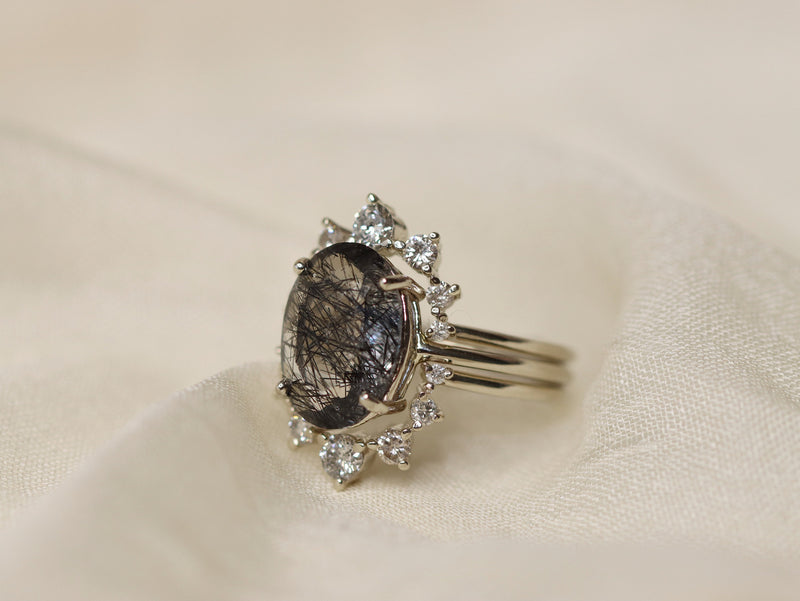 Supernova Bridal Set with Black Rutilated Quartz and Salt and Pepper Diamonds