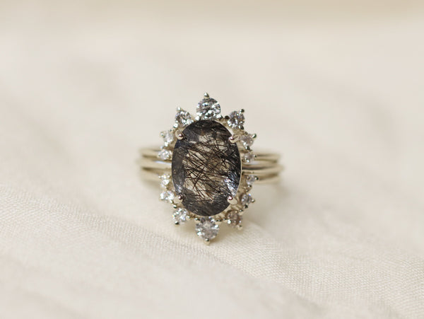 Supernova Bridal Set with Black Rutilated Quartz and Salt and Pepper Diamonds