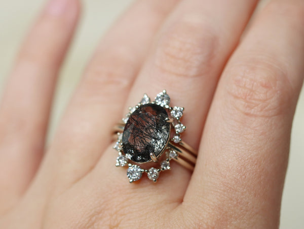 Supernova Bridal Set with Black Rutilated Quartz and Salt and Pepper Diamonds