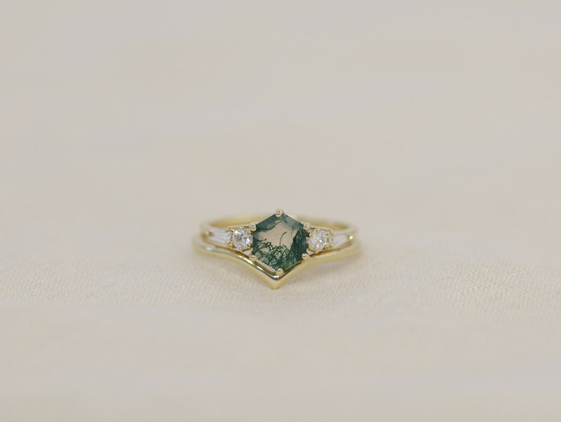 The Huntington Ring Bridal Set in Moss Agate