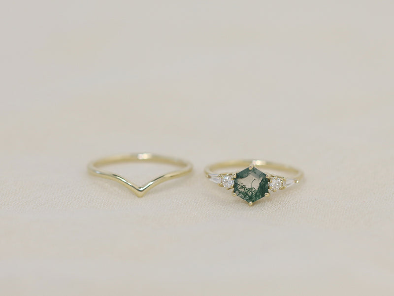 The Huntington Ring Bridal Set in Moss Agate