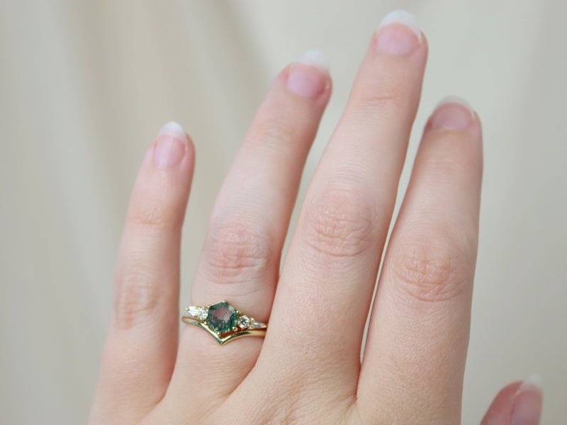 The Huntington Ring Bridal Set in Moss Agate