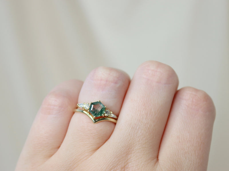 The Huntington Ring Bridal Set in Moss Agate