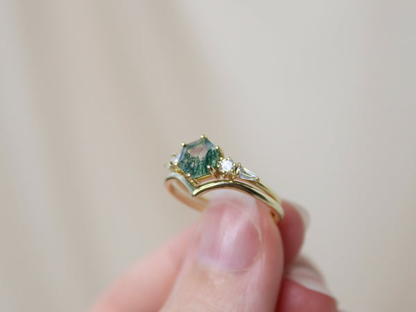 The Huntington Ring Bridal Set in Moss Agate