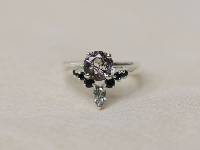 Diadem Ring with Tourmalinated Quartz and Black Spinel