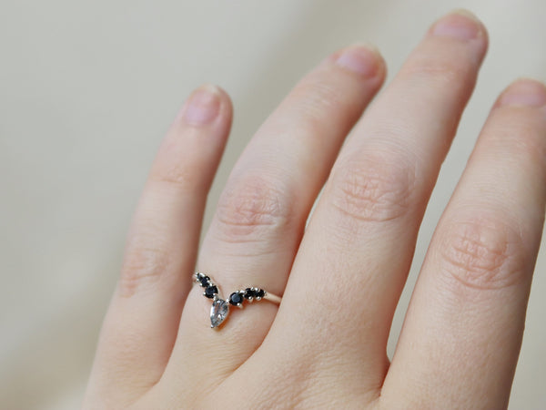 Diadem Ring with Tourmalinated Quartz and Black Spinel