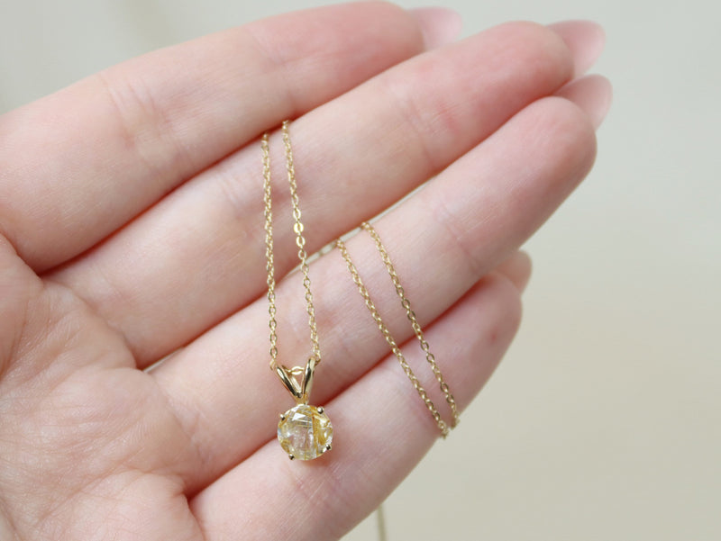 Golden Rutilated Quartz Pendant Necklace