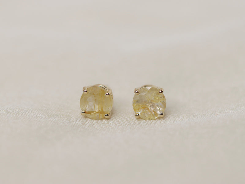 Golden Rutilated Quartz Stud Earrings