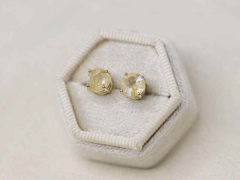 Golden Rutilated Quartz Stud Earrings