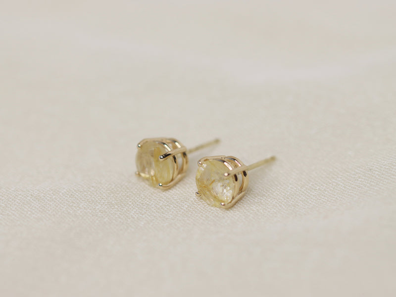 Golden Rutilated Quartz Stud Earrings