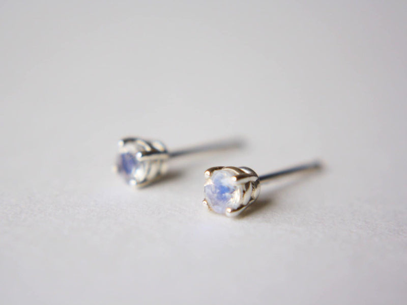 Moonstone Stud Earrings, 3mm Round Moonstone Studs