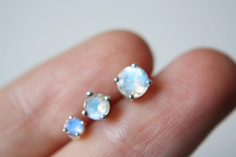 Moonstone Stud Earrings, 3mm Round Moonstone Studs